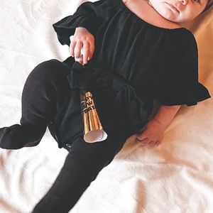 Baby Girl - Bow Flounced Black Bodysuit